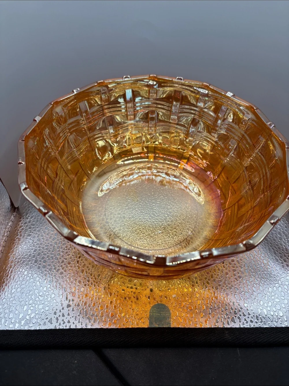 Vintage Fenton Iridescent Orange Carnival Glass Bowl